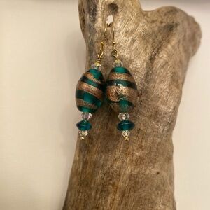 Teal sea glass earrings